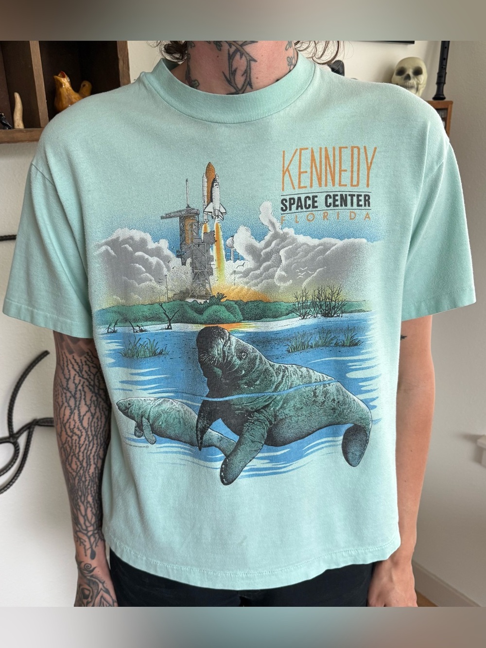 Vintage 90s Florida Manatee Kennedy Space Center Graphic Tee ~ Size Small